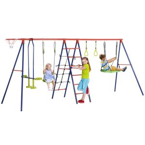 Outsunny Set di 3 Altalene per Bambini 3-12 Anni con Canestro e Scaletta, 435x135x177cm