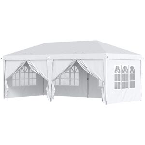 Outsunny Gazebo 6x3 m Pieghevole da Giardino a 6 Pareti in Acciaio e tessuto Oxford, Funi e Picchetti, Bianco