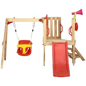 Outsunny Set con Scivolo e Altalena da Giardino per Bambini Età 18-48 Mesi, in Legno e Plastica, Rosso