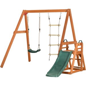 Outsunny Set con Scivolo, Altalena da Giardino e Scaletta a Corda in Legno per Bambini Età 3-8 Anni