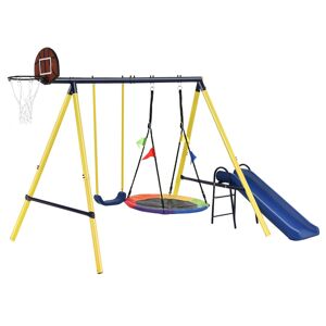 Wg Set Gioco da Giardino per Bambini 3-8 Anni con Altalena, Scivolo, Canestro Basket e Struttura in Metallo, Giallo