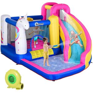 Outsunny Castello Casa Gioco Gonfiabile, Gigante e Rimbalzante per 3 Bambini con Scivolo, Piscina e Canestro da Basket