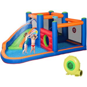 Outsunny Castello Gonfiabile per Bambini 3-8 Anni con Scivolo, Trampolino e Piscina, 380x340x170cm