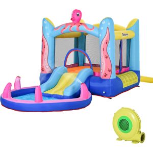 Outsunny Castello Gonfiabile Gigante e Rimbalzante per Bambini 3-8 Anni con Scivolo, Piscina e Gonfiatore 3.6x1.75x1.8m