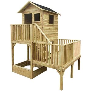 Milani Home Casetta per bambini da giardino per esterno con scale in legno cm 176 x 176 x 2 Marrone 176 x 273 x 176 cm