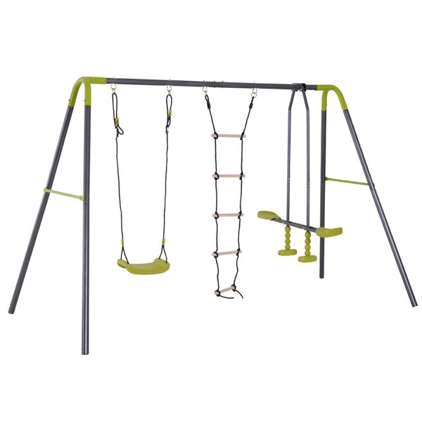 homcom parco giochi bambini divertimenti regalo bambini con altalena cavalluccio e scaletta struttura in metallo resistente, verde