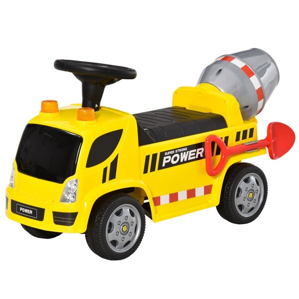 homcom macchina cavalcabile per bambini macchina primi passi 2 in 1 con betoniera, luci e suoni, età 18-36 mesi, 78x28.2x42cm, giallo