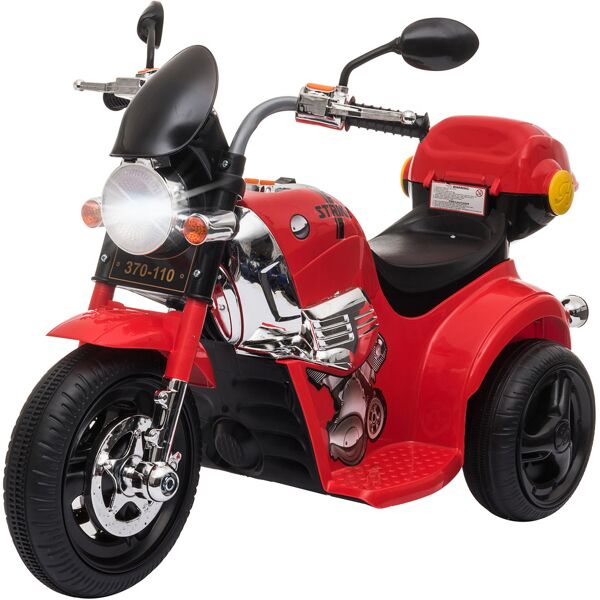 homcom moto elettrica per bambini 6v a 3 ruote con luci e musica, velocità 3km/h, età 18-36 mesi, 87x46x54cm, rosso