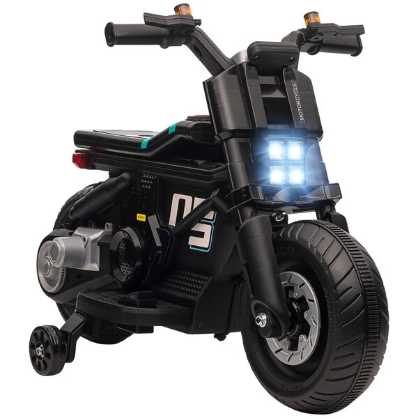 homcom moto elettrica per bambini 3-5 anni in pp e metallo con rotelle, clacson e musica, 86x44x58 cm, nera