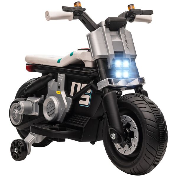 homcom moto elettrica per bambini 3-5 anni in pp e metallo con rotelle, clacson e musica, 86x44x58 cm, bianca e nera