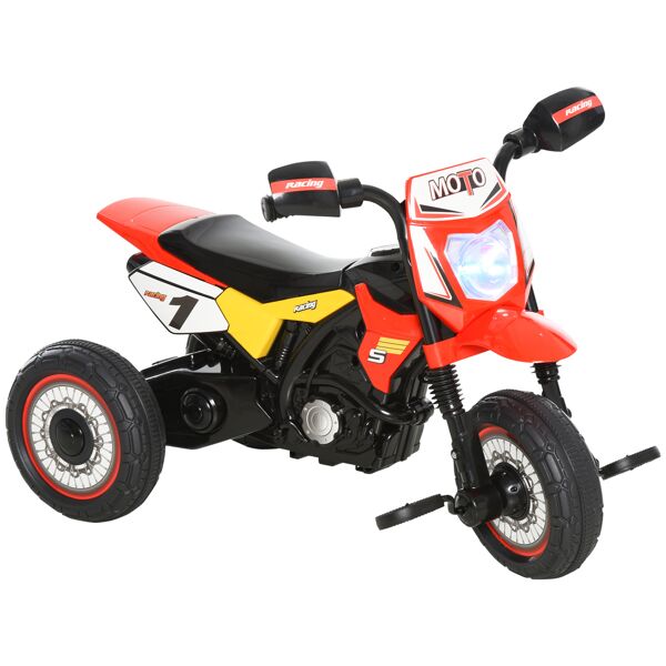 homcom triciclo per bambini stile moto a pedali con luci e suoni, 3 ruote larghe, età 18-36 mesi, 71x40x51cm, rosso