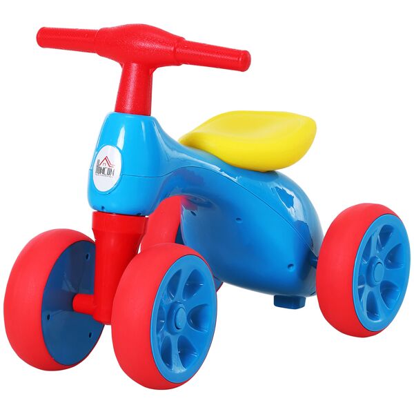 homcom bicicletta equilibrio senza pedali con 4 ruote per bambini 18-36 mesim rosso blu giallo