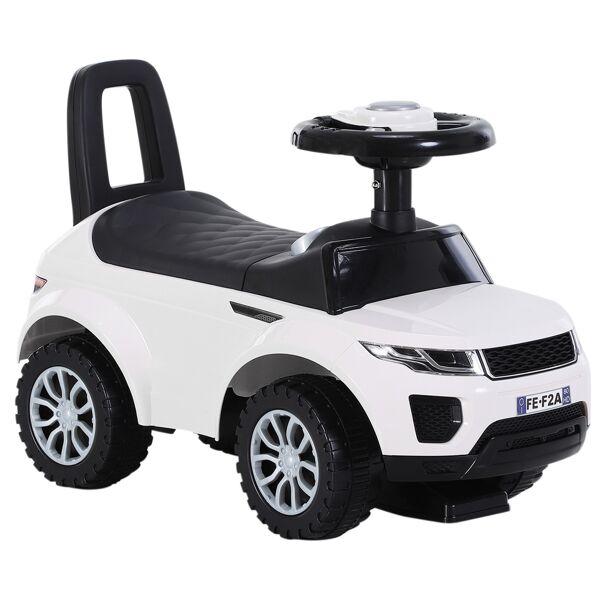 homcom macchina cavalcabile giocattolo per bambini 12-36 mesi, macchina a spinta con vano contenitore e schienale, bianca