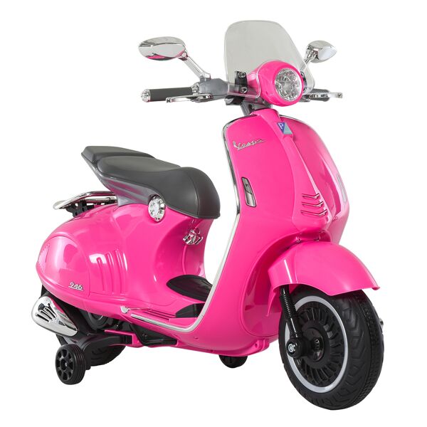 homcom moto elettrica per bambini con licenza ufficiale vespa, 2 rotelle, luci e suoni, 108x49x75 cm, rosa