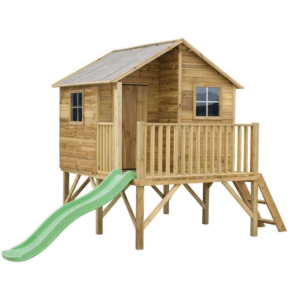 milani home casetta per bambini da giardino per esterno in legno con scale e scivolo cm 220 marrone 220 x 250 x 174 cm