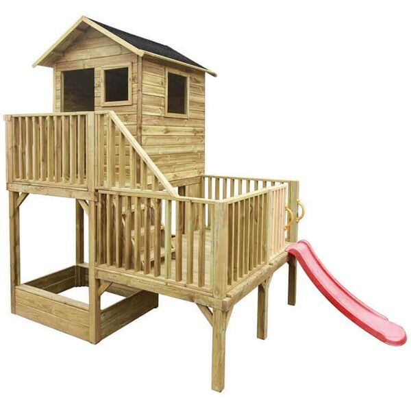 milani home casetta per bambini da giardino per esterno in legno con scale e scivolo cm 176 marrone 176 x 273 x 176 cm