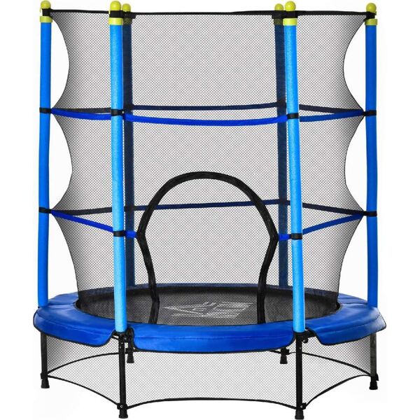 dechome 008v01bu tappeto elastico per bambini 3-6 anni con rete bordo imbottito e corde elastiche trampolino da giardino Ø140x158 cm colore blu/nero - 008v01bu