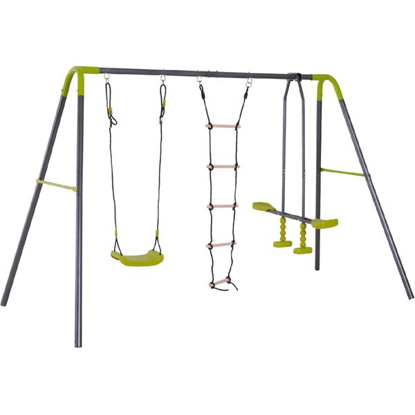 dechome 387dh09 parco giochi con altalena cavalluccio e scaletta struttura in metallo resistente verde - 387dh09