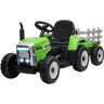 Homcom Trattore Elettrico per Bambini 3-6 Anni con Rimorchio Rimovibile, Batteria 12V e Telecomando, Verde