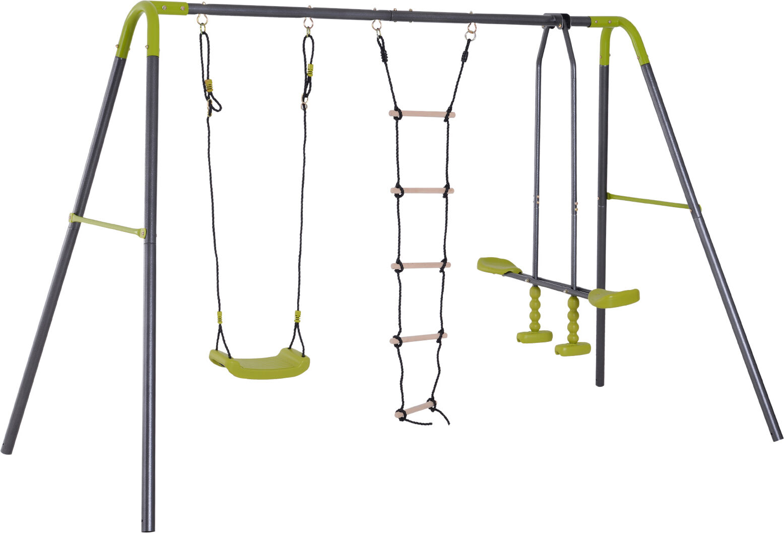 Homcom Parco Giochi Bambini Divertimenti Regalo bambini con Altalena Cavalluccio e Scaletta Struttura in Metallo Resistente, Verde