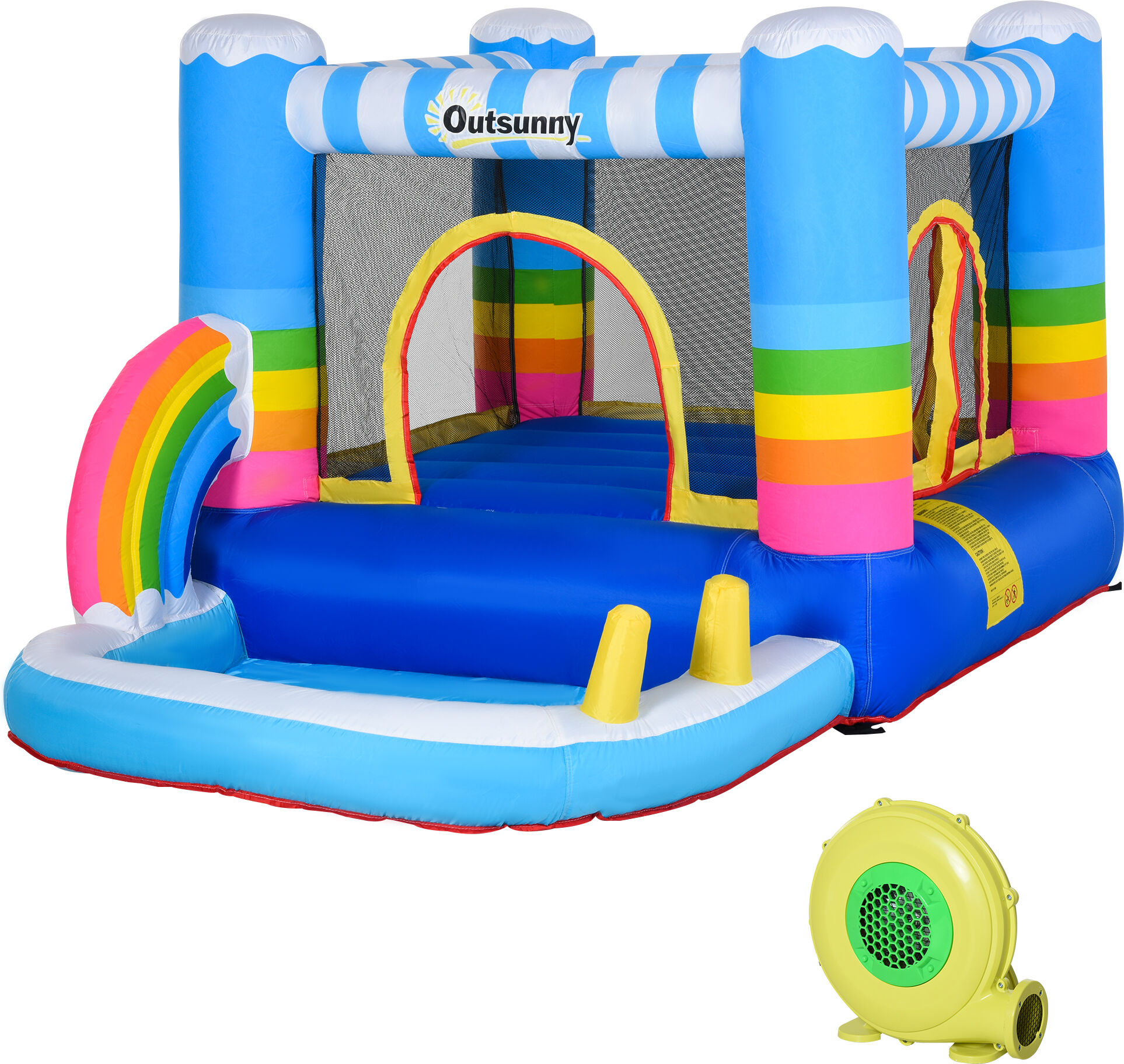 Outsunny Castello Gonfiabile per Bambini con Trampolino e Piscina, Pompa Elettrica Inclusa 280x170x155cm, Multicolore