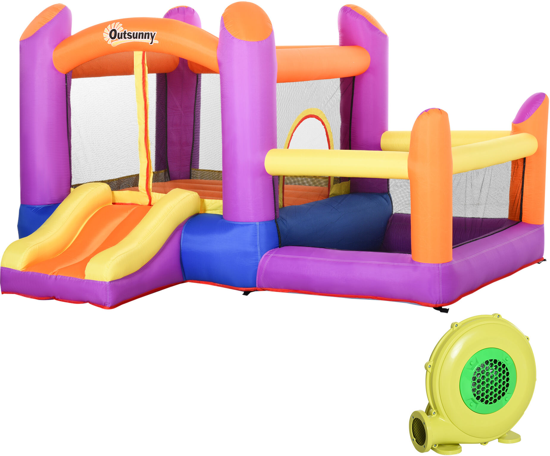 Outsunny Castello Gonfiabile Gioco per Bambini con Scivolo e Piscina per Giardino, Multicolor, 280x 250x170cm