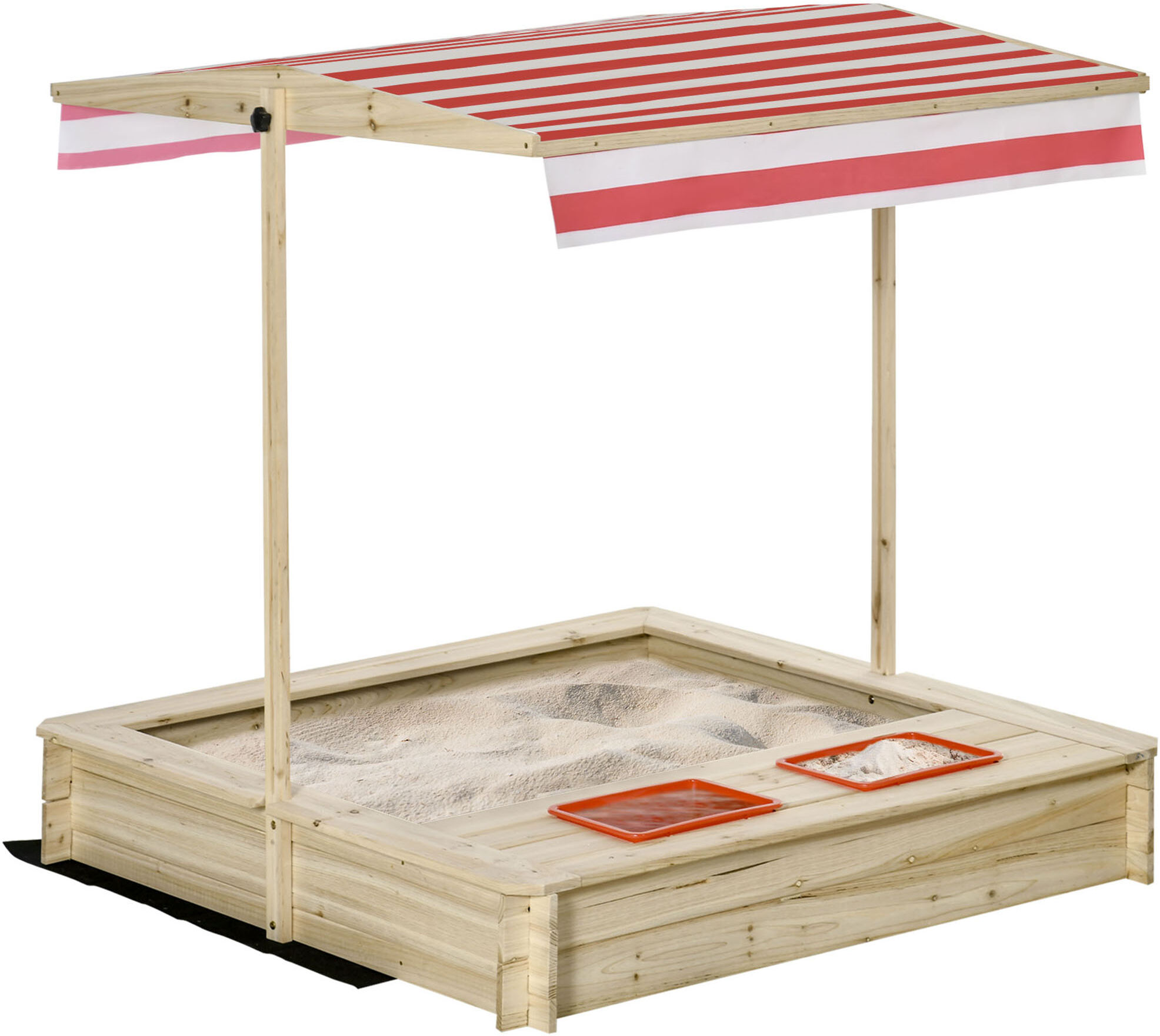 Outsunny Sabbiera per Bambini 3-8 Anni in Legno con Tettuccio Regolabile e Sedili, Gioco da Giardino con 2 Bacini