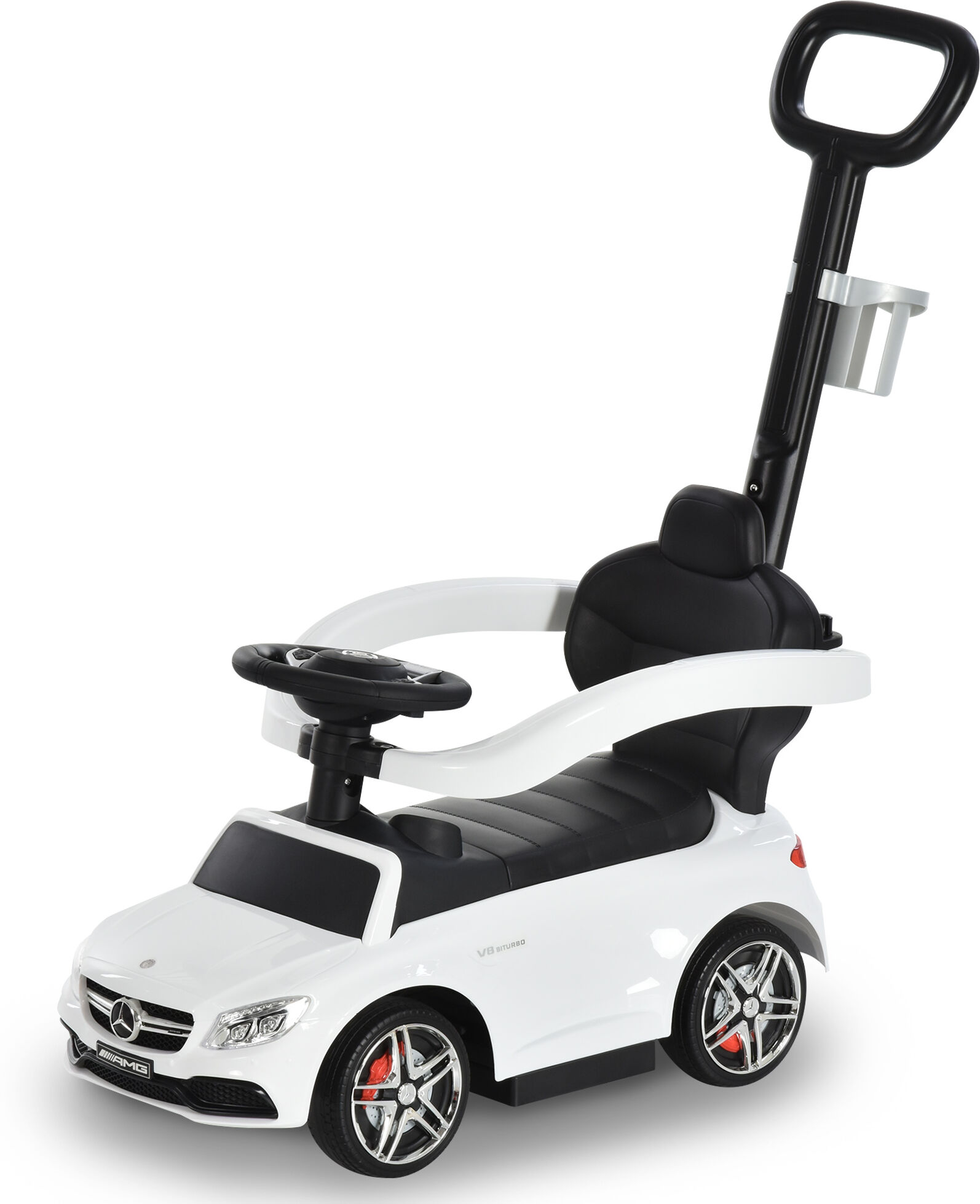 Homcom Macchina Cavalcabile per Bambini 12-36 Mesi con Maniglione e Barre di Sicurezza Rimovibili, Licenza Mercedes, Bianca