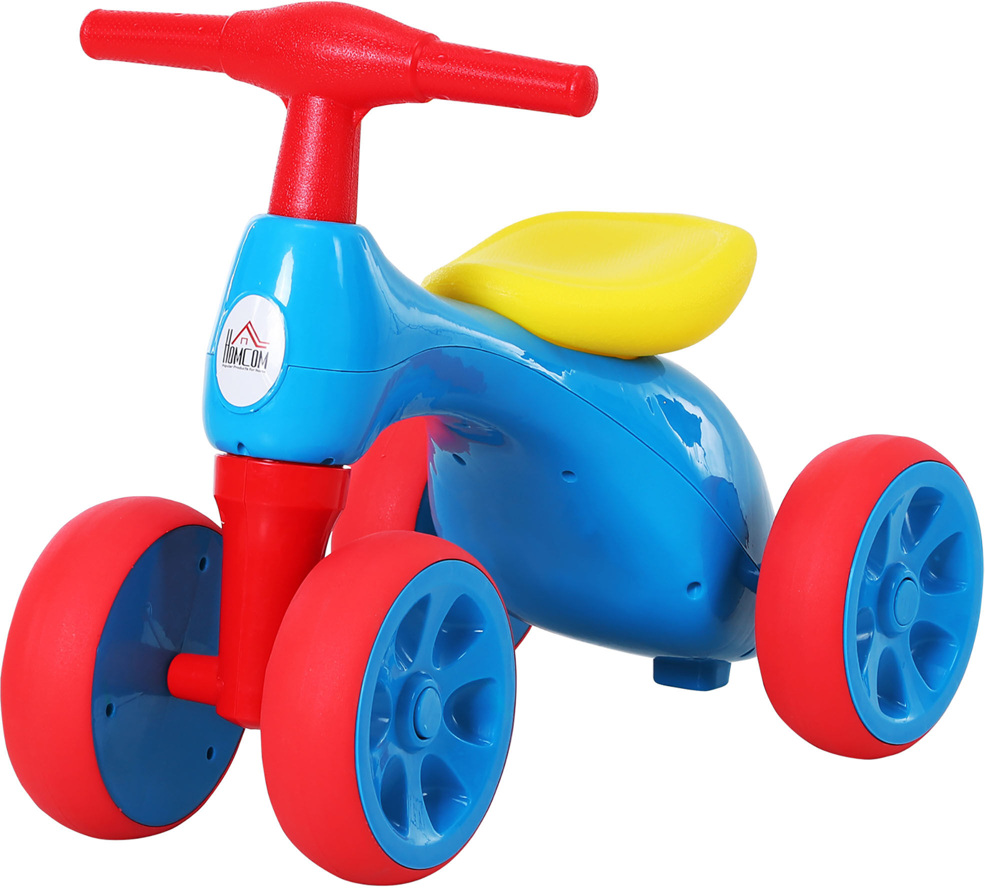 Homcom Bicicletta Equilibrio Senza Pedali con 4 Ruote per Bambini 18-36 Mesim Rosso Blu Giallo