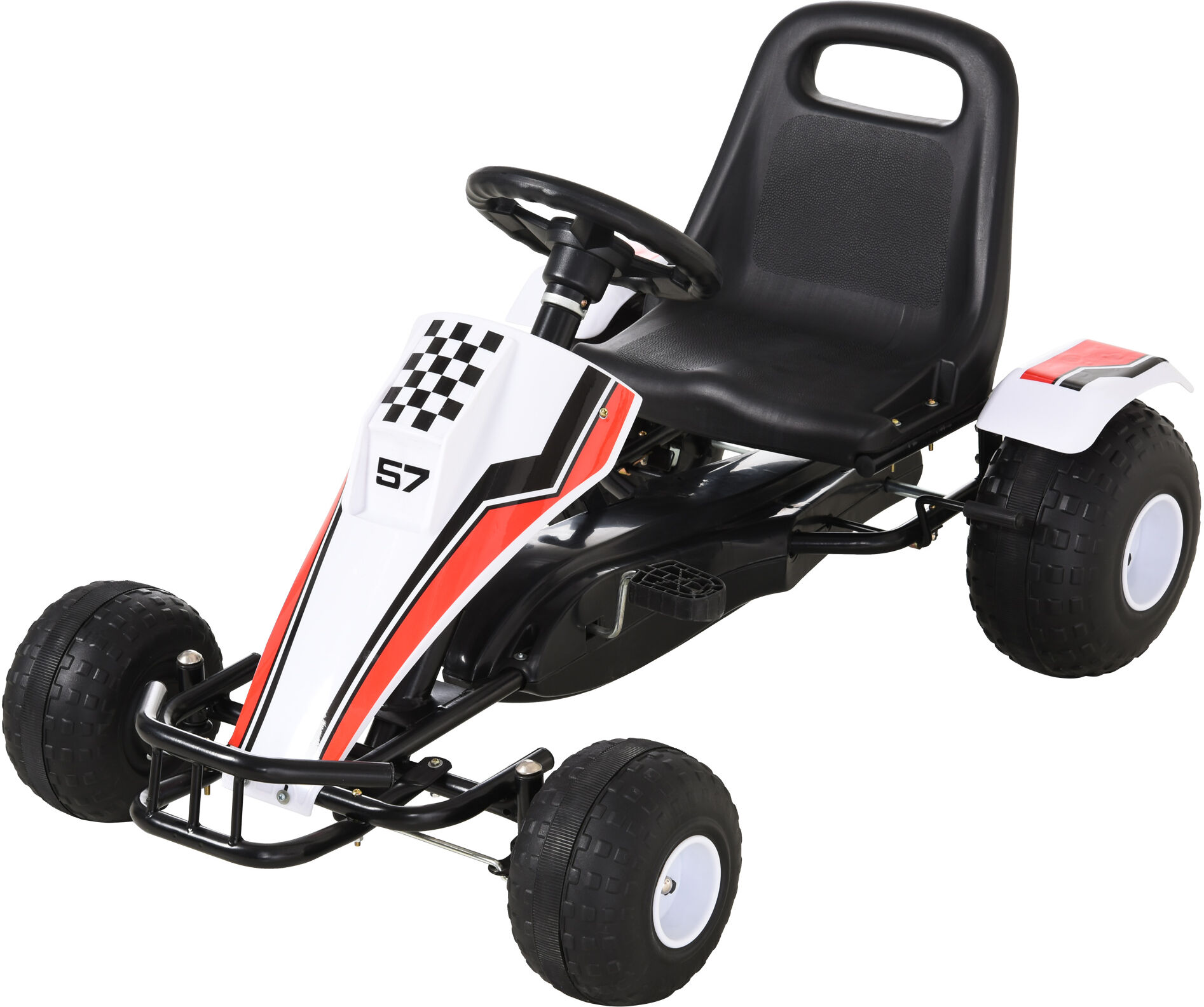 Homcom Go-Kart a Pedali Bianco per Bambini 3-8 Anni con Sedile Regolabile, Ruote in Plastica, Freno a Mano e Cambio