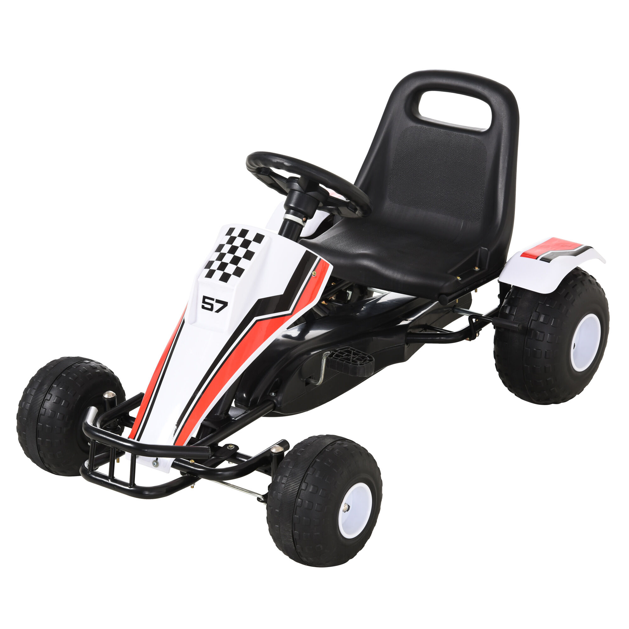 Homcom Go-Kart a Pedali Bianco per Bambini 3-8 Anni con Sedile Regolabile, Ruote in Plastica, Freno a Mano e Cambio