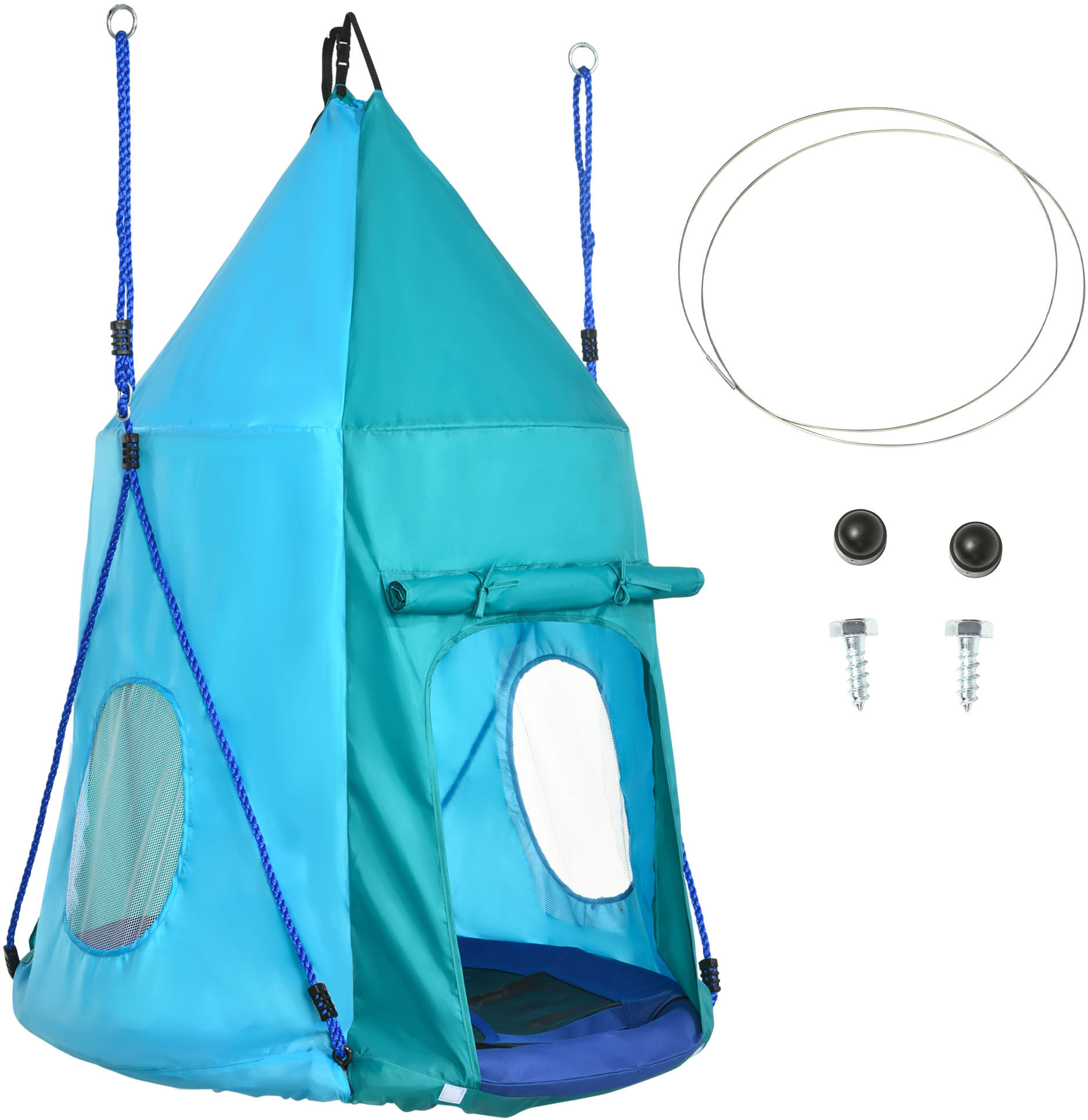 Outsunny Altalena da Giardino con Tenda per Bambini 3-8 Anni, Diametro 100cm, Corde Regolabili, Divertimento Assicurato, Blu