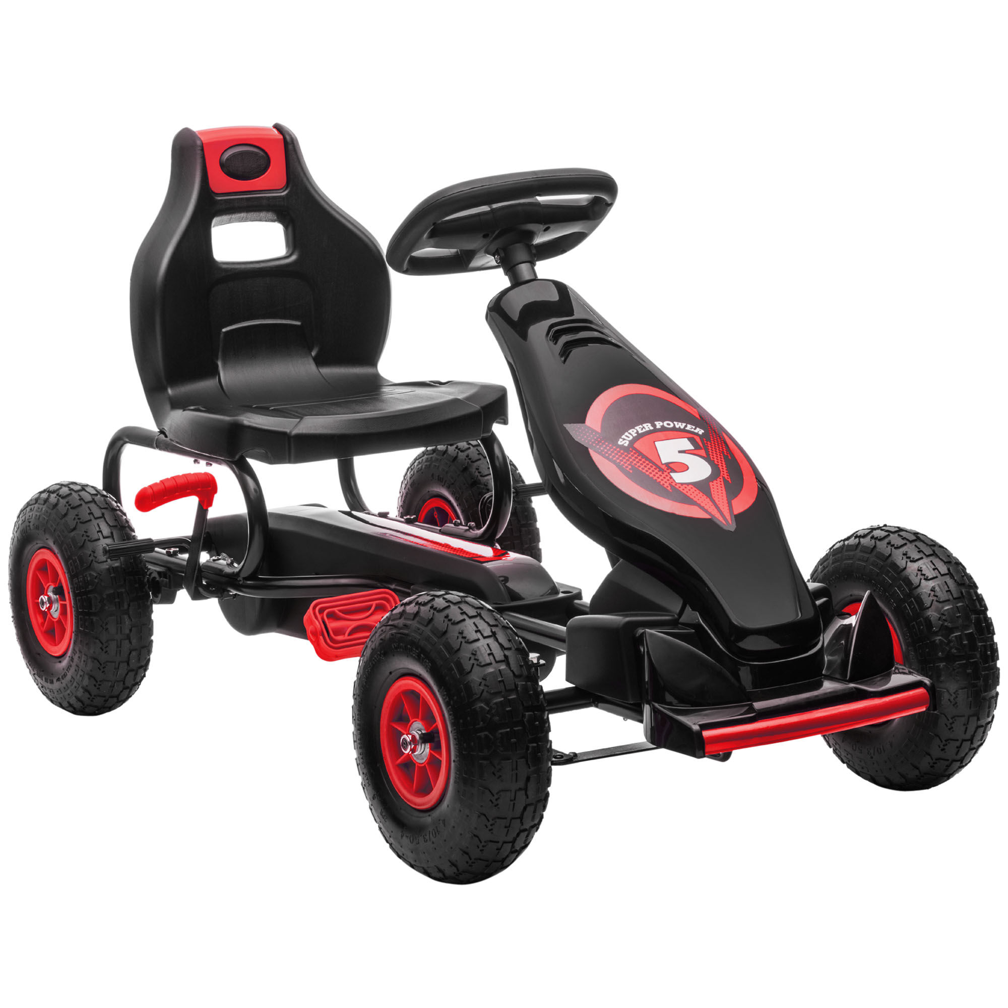 Homcom Go Kart a Pedali per Bambini da 5-12 Anni con Sedile Regolabile e Ruote in Gonfiabili, Rosso
