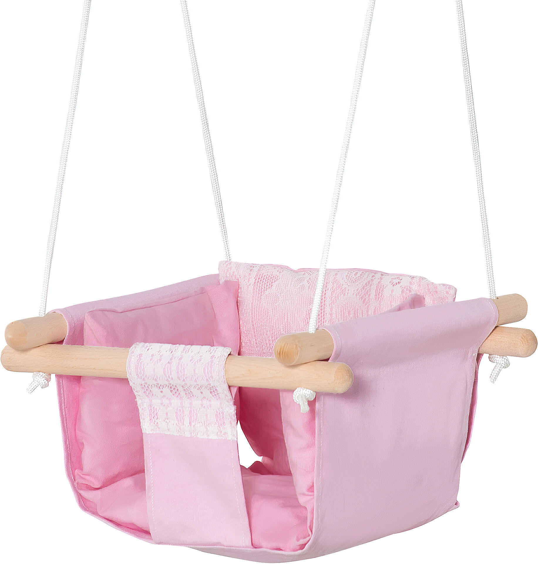 Outsunny Seggiolino Altalena per Bambini in Tessuto e Legno con Cuscino, per Casa e Giardino, 40x40x180cm Rosa