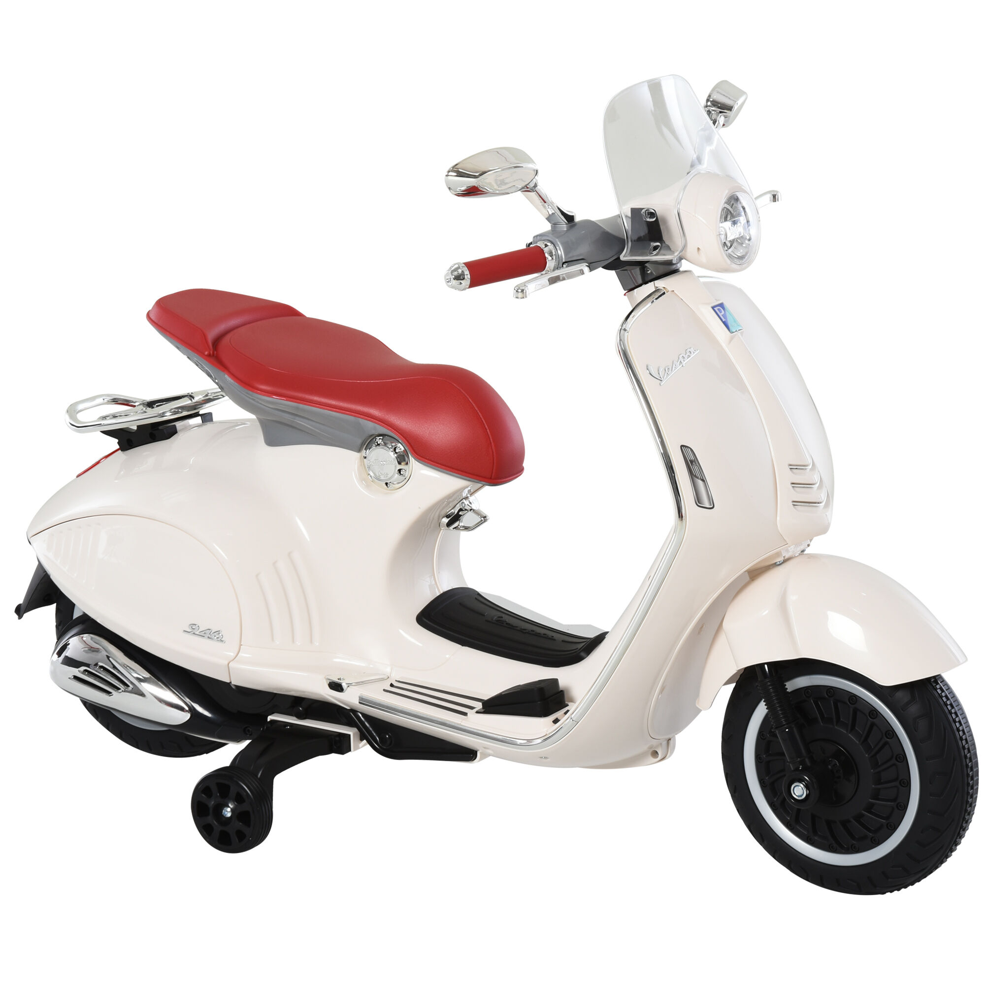 Homcom Moto Elettrica per Bambini con Licenza Ufficiale Vespa, 2 Rotelle, Luci e Suoni, 108x49x75 cm, Bianca