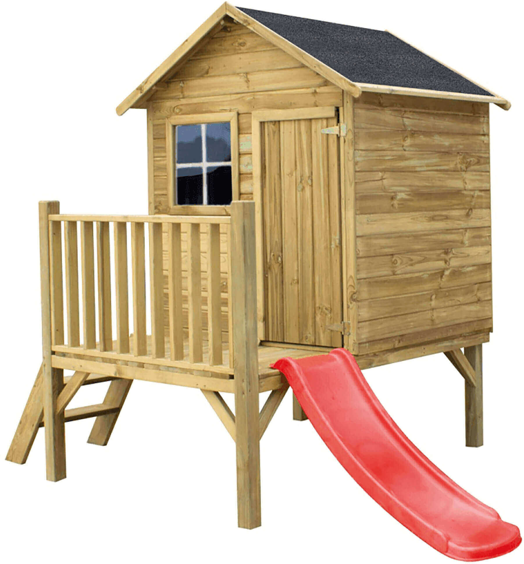 Milani Home Casetta per bambini da giardino per esterno in legno con scale e scivolo cm 174 Marrone 174 x 212 x 155 cm