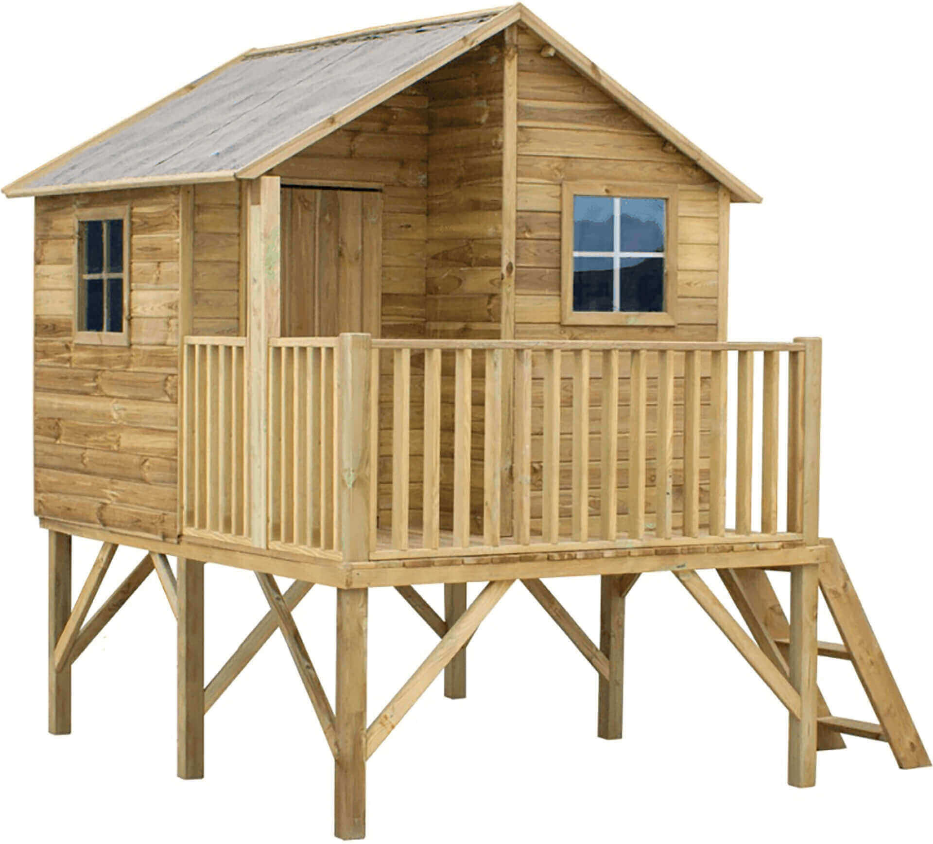 Milani Home Casetta per bambini da giardino per esterno con scale in legno cm 220 x 174 x 2 Marrone 220 x 250 x 174 cm