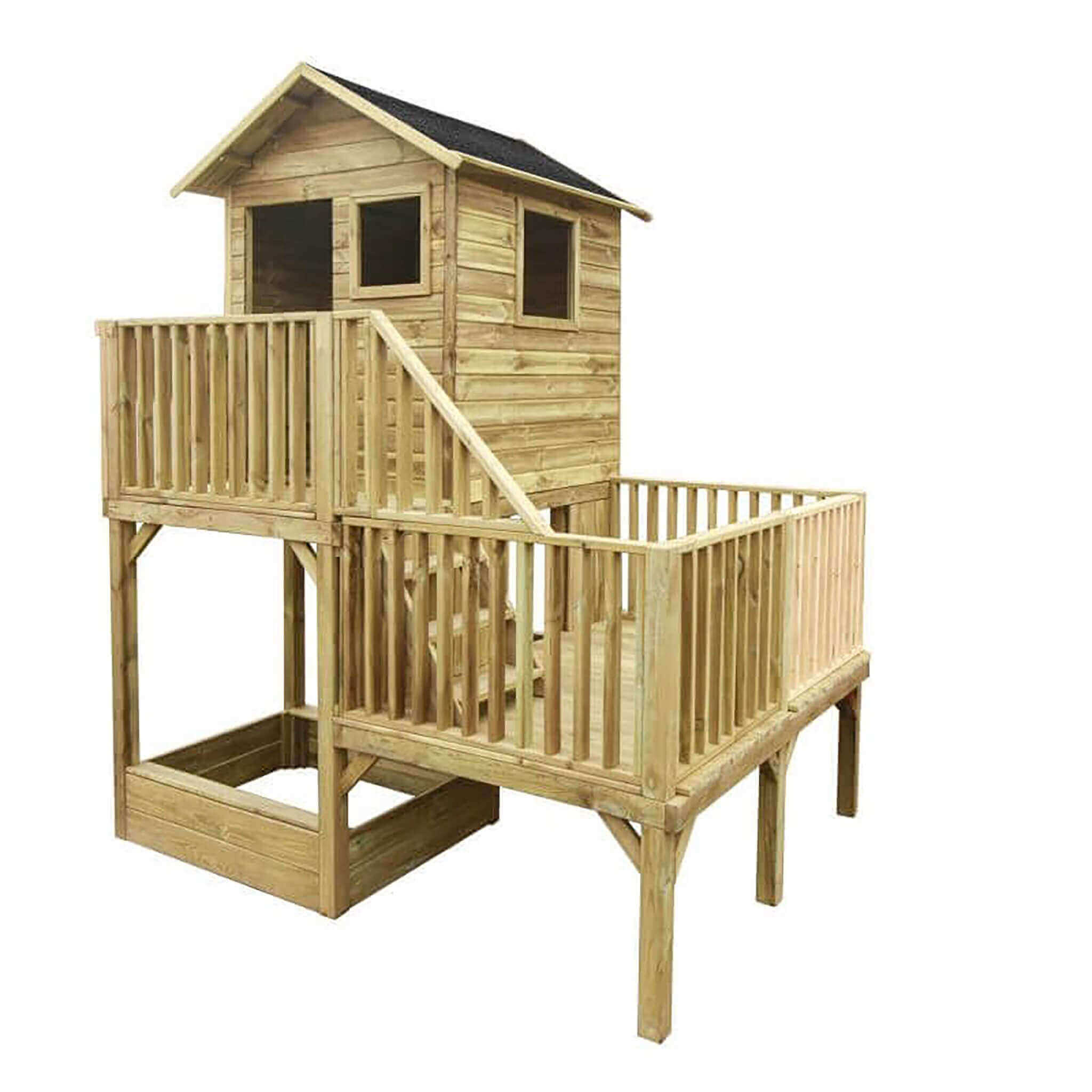 Milani Home Casetta per bambini da giardino per esterno con scale in legno cm 176 x 176 x 2 Marrone 176 x 273 x 176 cm
