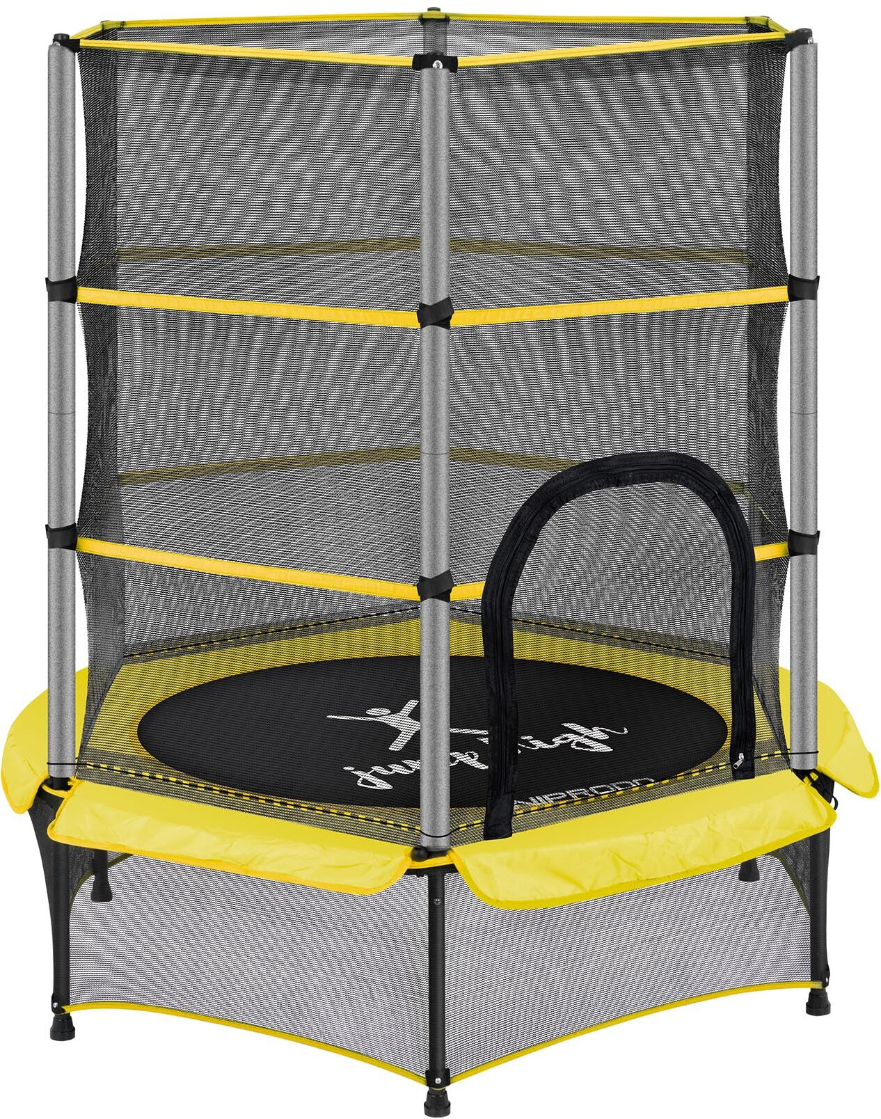 Uniprodo Kindertrampoline - met veiligheidsnet - 140 cm - 50 kg - geel UNI_TRAMPOLINE_02