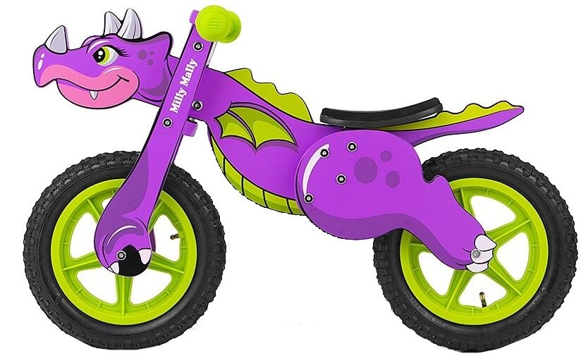 Milly Mally loopfiets Wooden Dino 12 Inch Junior Paars/Groen