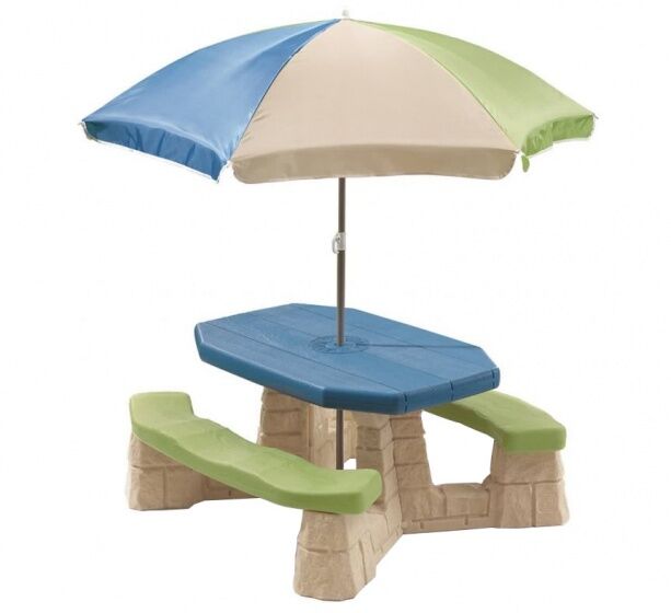 Step2 picknicktafel Playful Picnic met parasol 183 cm - Groen,Blauw