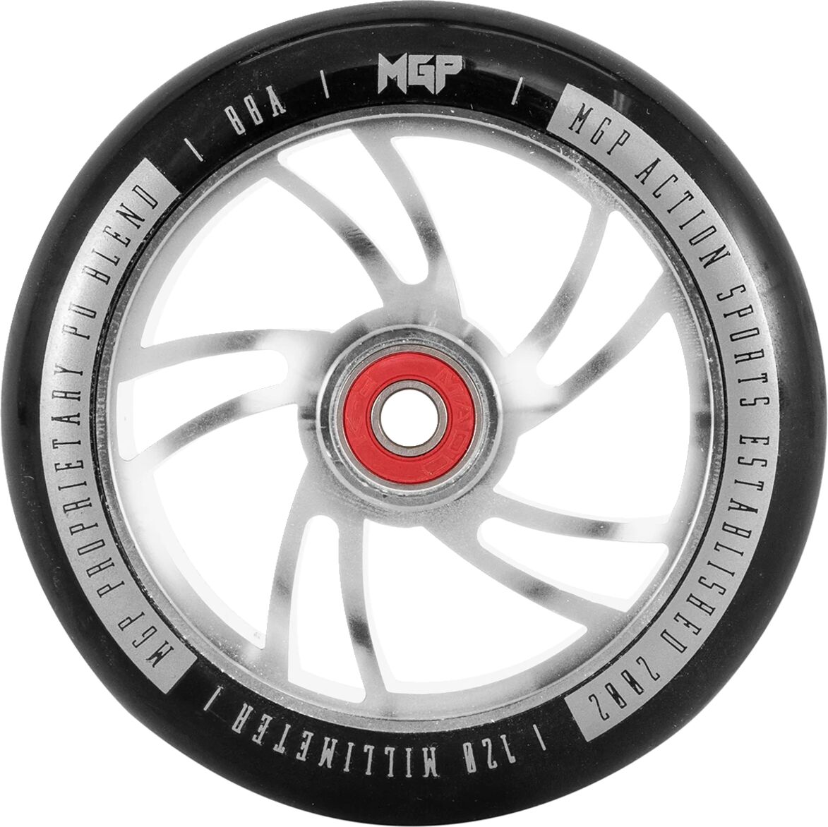 MGP Action Sports Shredder CNC wheels 120 mm, sparkesykkelhjulsett med hjullagre 120mm GREEN/BLACK