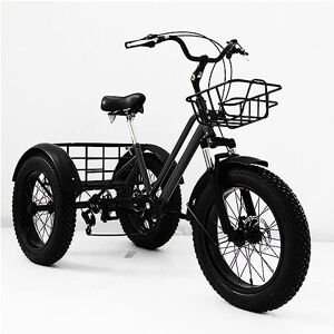 NOALED 7-Speed Low Step-Through Tricycle 20" x 4.0 All Terrain Fat Tire Trike Urban Leisure Cycling Three-Wheel Bikes with Carry Cargo Basket, Vacation Camp Recreation Shopping Adult