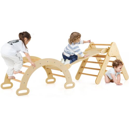 Casart 3-In-1 Kids Climbing Triangle Set Wooden Triangle Climber Set