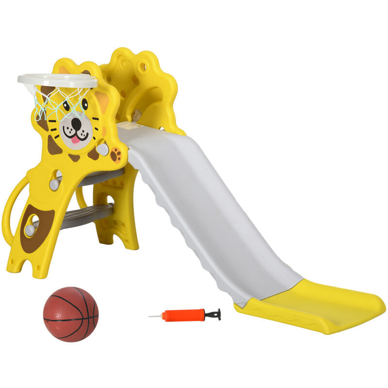 2 in 1 Kids Slide for Indoor Use with Basketball Hoop for 18-36 Months - Yellow - Aiyaplay