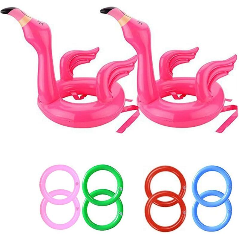 AOUGO Flamingo Game Ring Toss Game Inflatable Flamingo Hat with Rings (2 Inflatable Flamingo,8 Rings Toss) for Kids Adults Family Hawaii Luau Party Summer