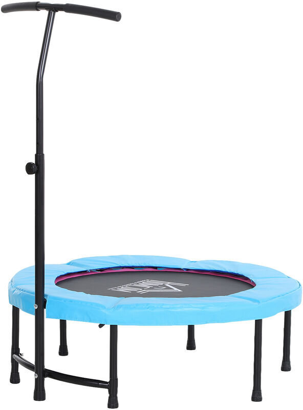 40'' Kids Mini Trampoline, Adult Rebounder Jumper w/ Handle Fitness Blue - Blue - Homcom