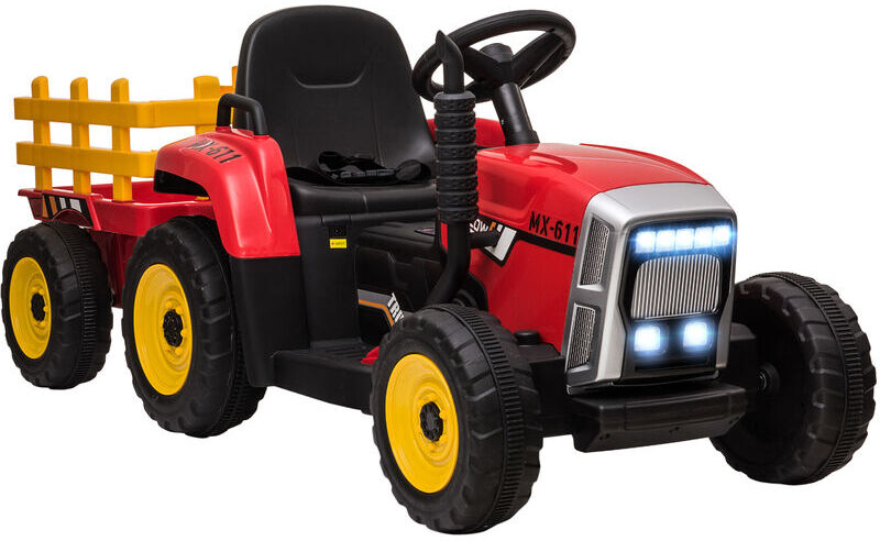 Electric Ride on Tractor with Trailer 12V Kids Electric Car for 3-6 Years Red - Red - Homcom