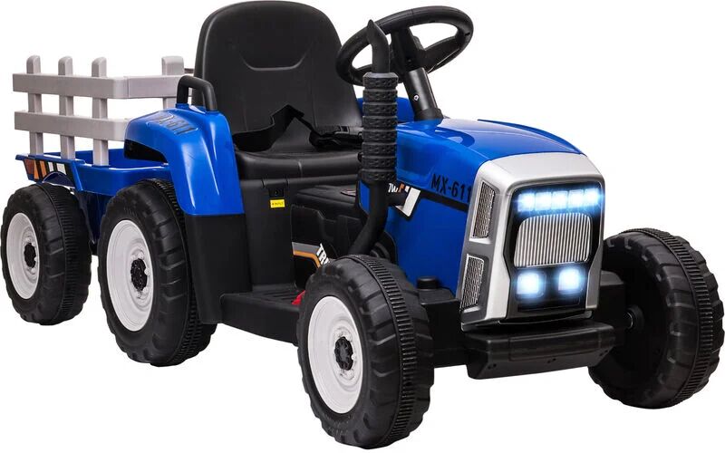 Homcom - Electric Ride on Tractor with Trailer 12V Kids Electric Car for 3-6 Years Blue - Blue