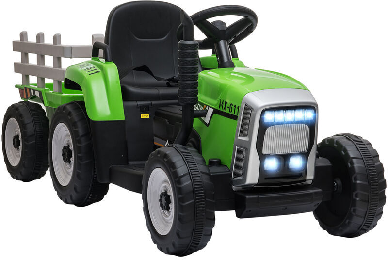 Homcom - Electric Ride on Tractor with Trailer 12V Kids Electric Car for 3-6 Years Green - Green